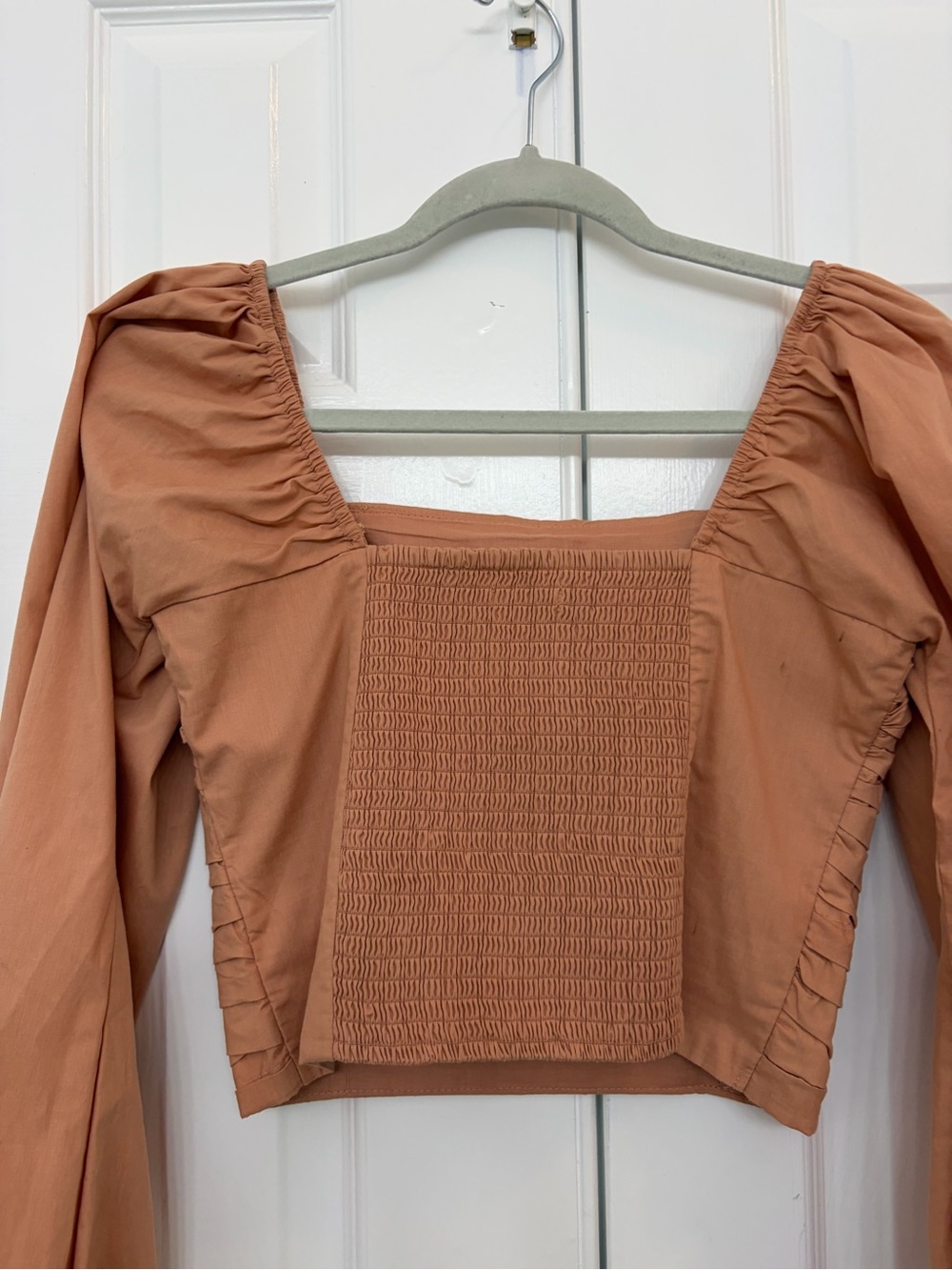 Abercrombie & Fitch Pleated Smocked Square-Neck•Puff Sleeve•terracotta•ballet•SM - Picture 11 of 16